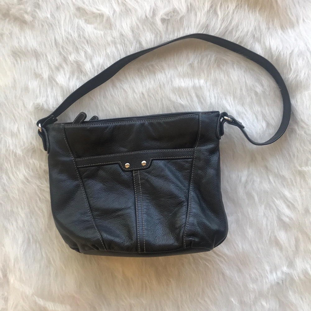 Genuine Leather Black Hoop Handle Purse